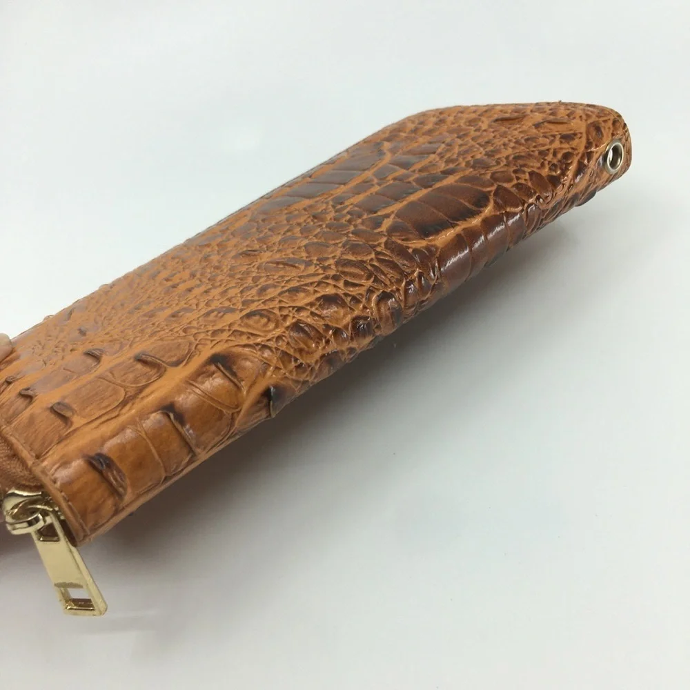 Croc Embossed Zip Around Wallet Tan Brown Vegan Faux Leather Brahmin Inspired